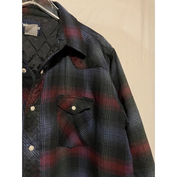 Vtg Wrangler Plaid Jacket 2X Shacket Quilted Pearl Snap Pockets Utility Chore - Picture 2 of 4